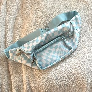 BLUE AND WHITE CHECKED FANNY PACK